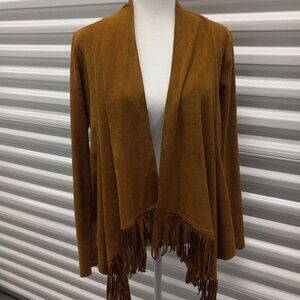 Hollister Faux Suede Fringe Open-front Cardigan Womens S Brown